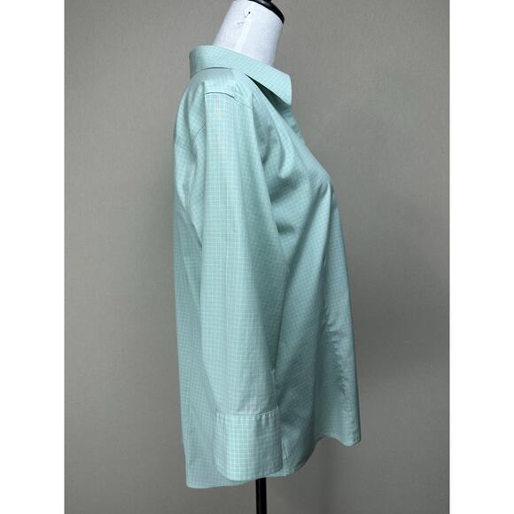 Eddie Bauer wrinkle resistant 3/4 sleeve button up green & White Women’s XL - Picture 5 of 16